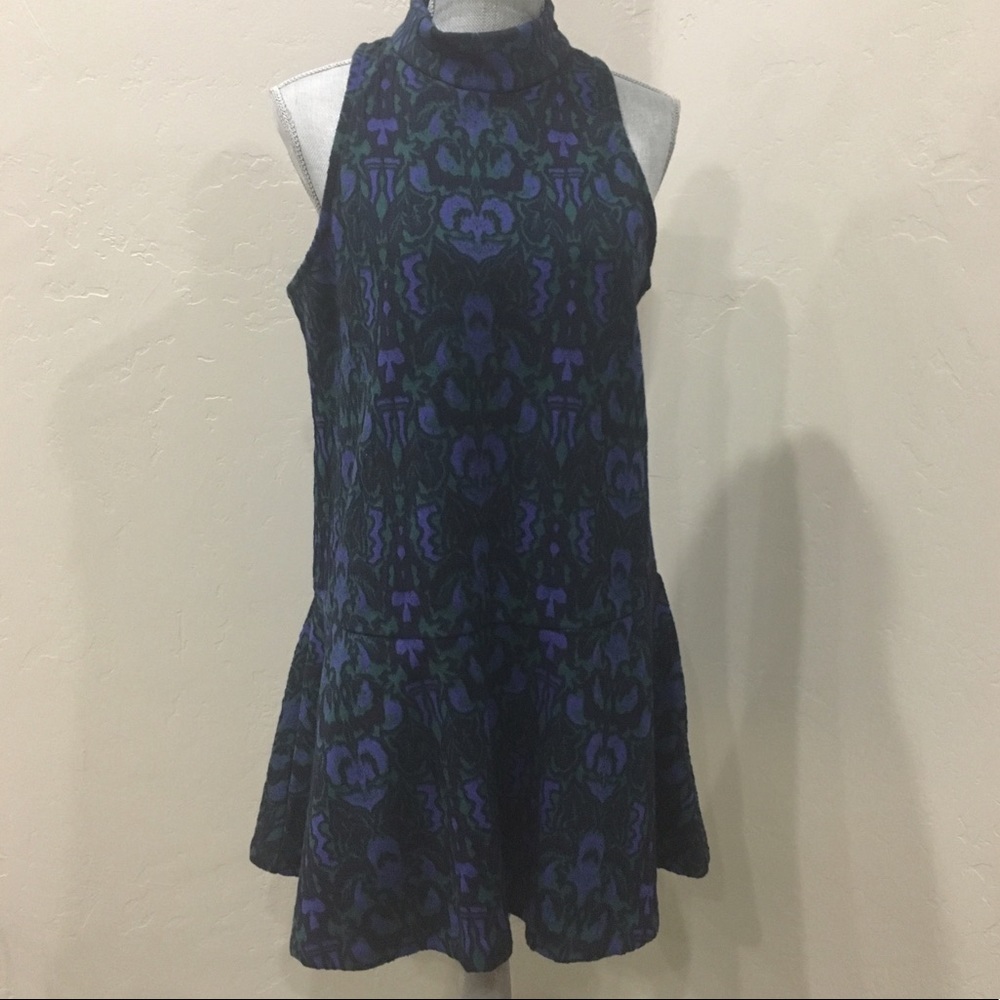 Free People Amelia Dress | Blue Combo | Knit Turtleneck Mini | Size M NWOT - Picture 3 of 7